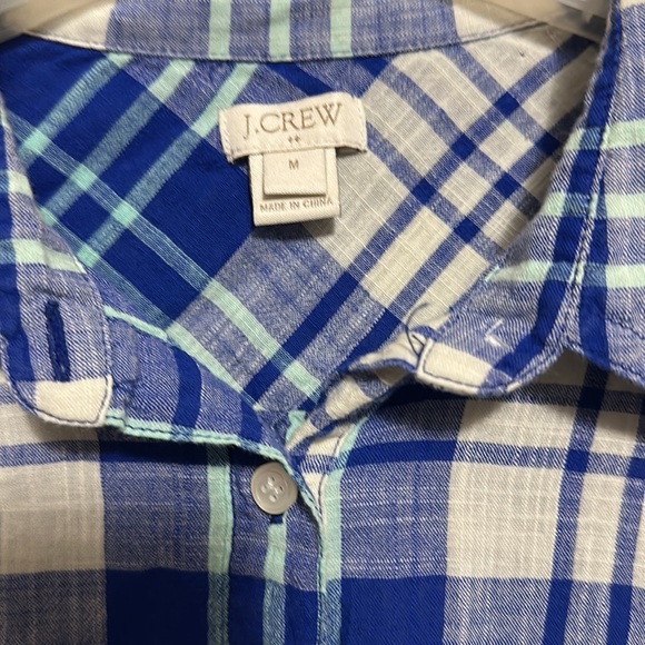 J.Crew Women’s Blue White Plaid Long Sleeve Shirt Medium - Picture 2 of 6
